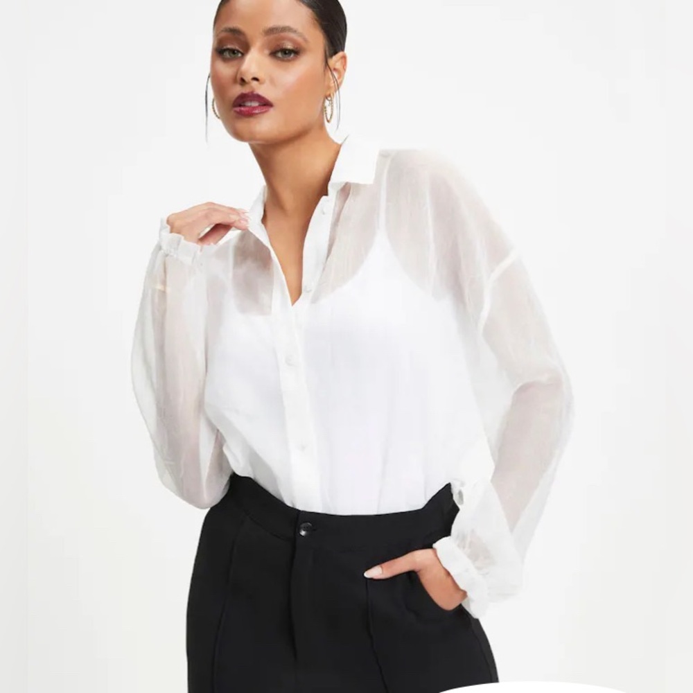 OH HEY LUCY ORGANZA BUTTON DOWN TOP - WHITE